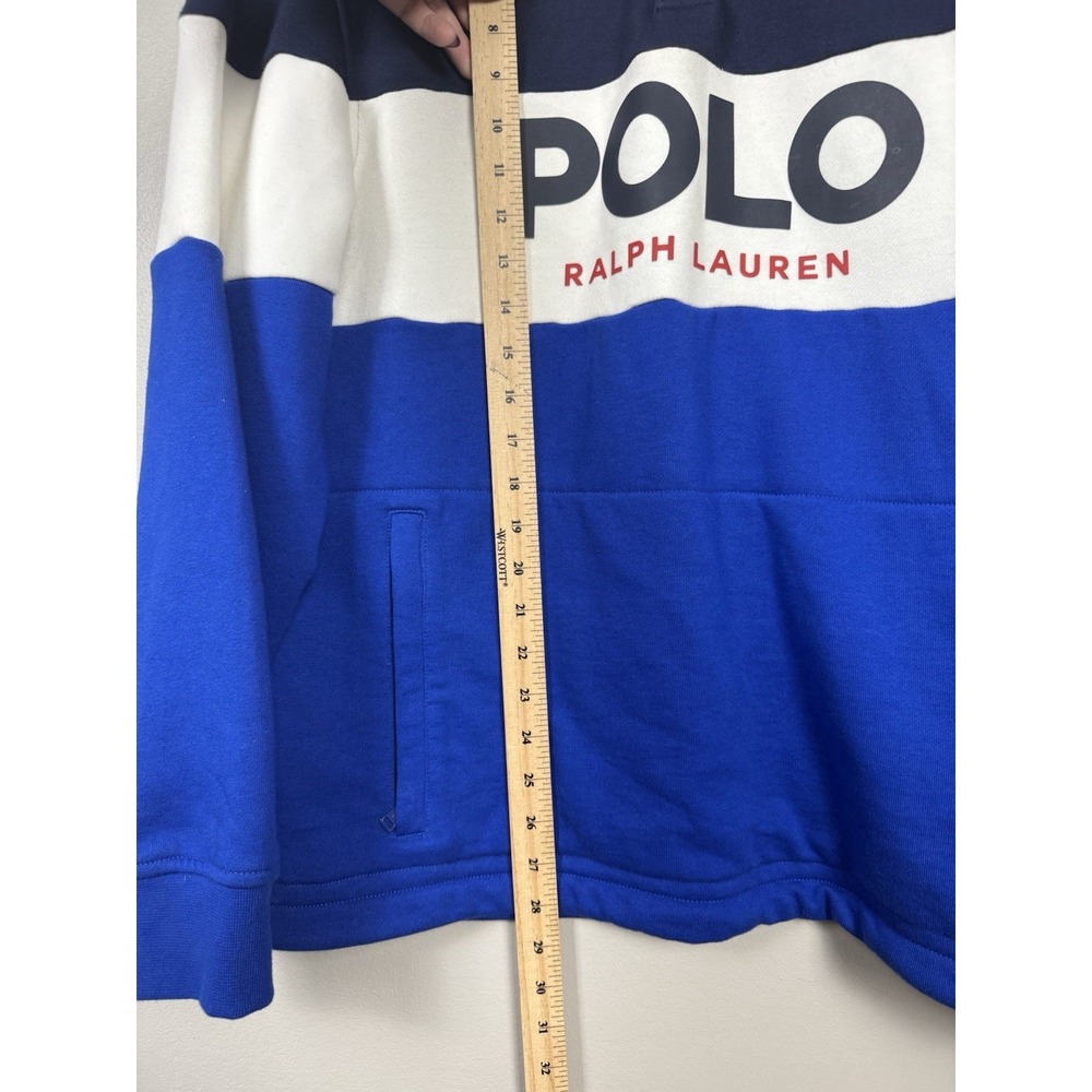 Polo Ralph Lauren Logo Spellout Rugby USA Colorblock Sweatshirt Blue White Shirt - Picture 9 of 9